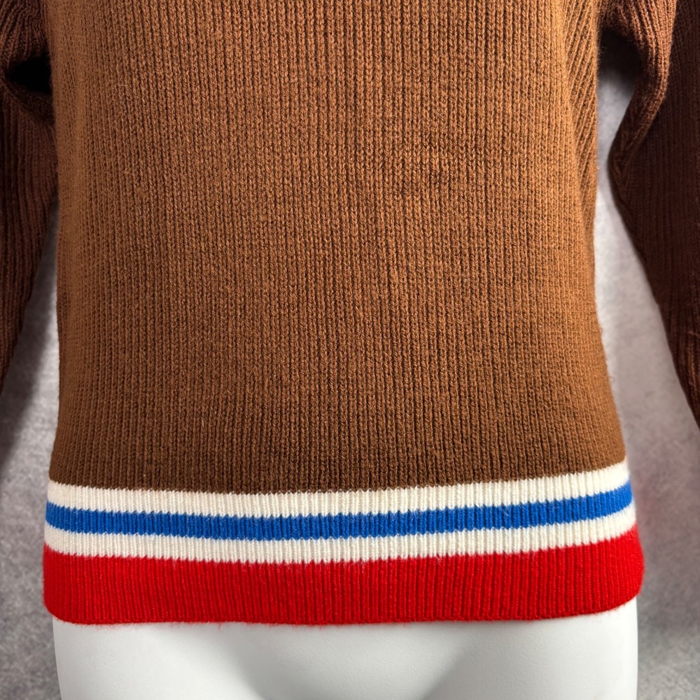 Vintage Andros Acrylic Red White Blu Brown‎ Striped Sweater - Picture 6 of 8